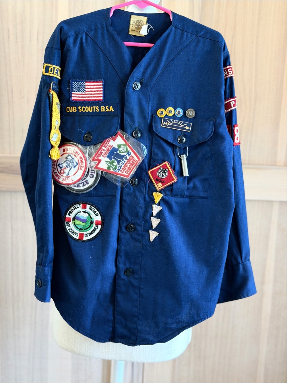 Vintage 1970s Boy |Cub Scout Uniform Shirt - Patches Lanyard Whistle Johnstown